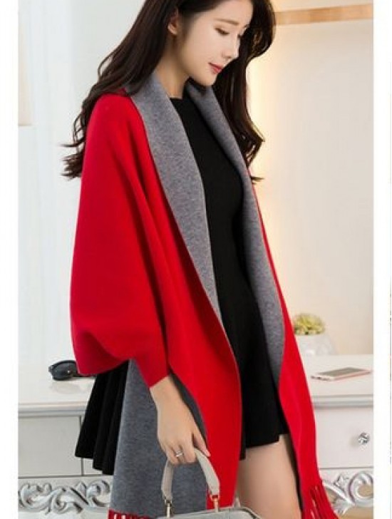 Cashmere Feeling Open-Front Cape W/Sleeves